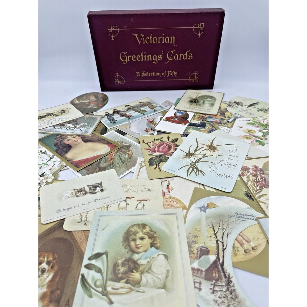 Victorian Greetings Cards Selection in Box with Envelopes 39 Cards Various Sizes